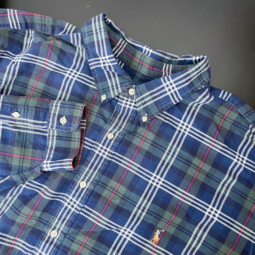Ralph Lauren Oxford Shirt Mens 4XLT Blue Plaid Button Up Long Sleeve Pony Preppy
